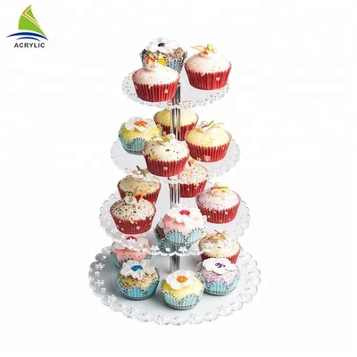 Okrągłe 4 poziomy Cryl Cake Display Akrylowe stojaki na desery do przechowywania