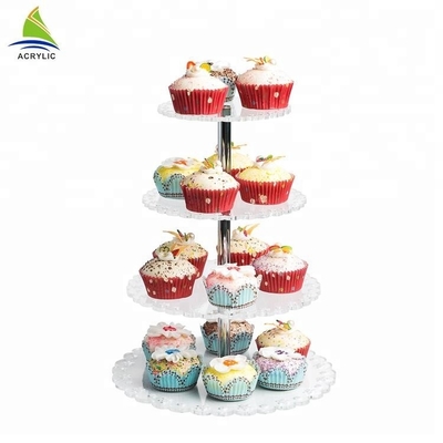 Okrągłe 4 poziomy Cryl Cake Display Akrylowe stojaki na desery do przechowywania
