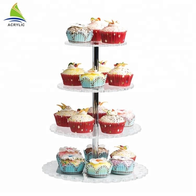 Okrągłe 4 poziomy Cryl Cake Display Akrylowe stojaki na desery do przechowywania
